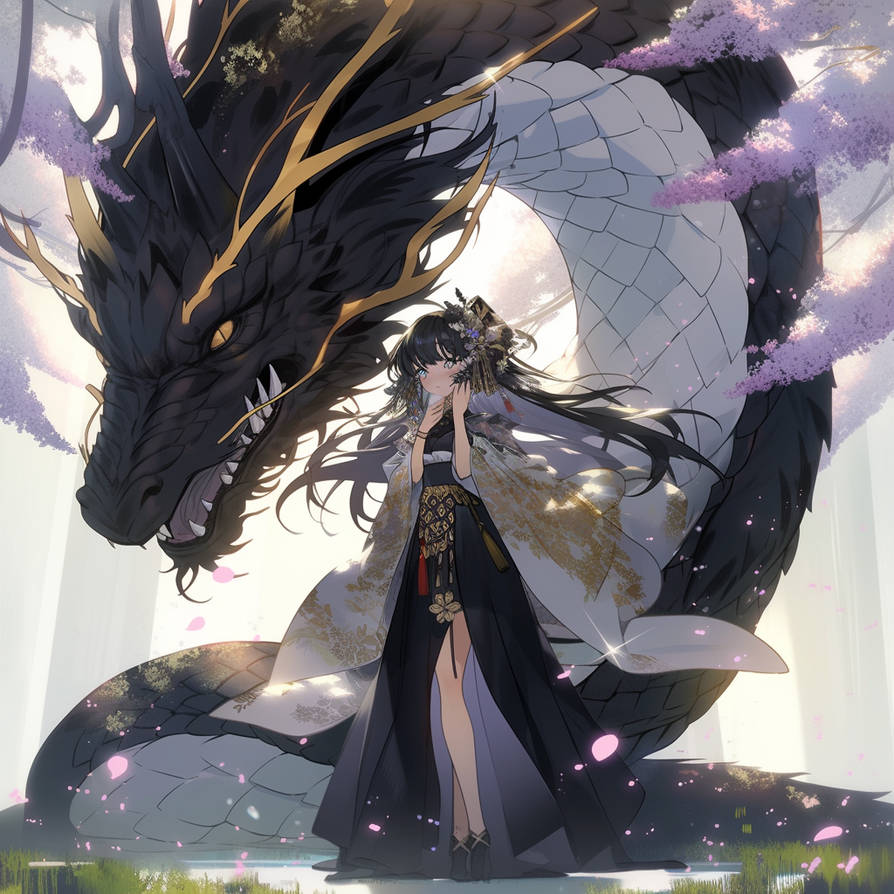 Anime girl with a dragon by Amenale on DeviantArt