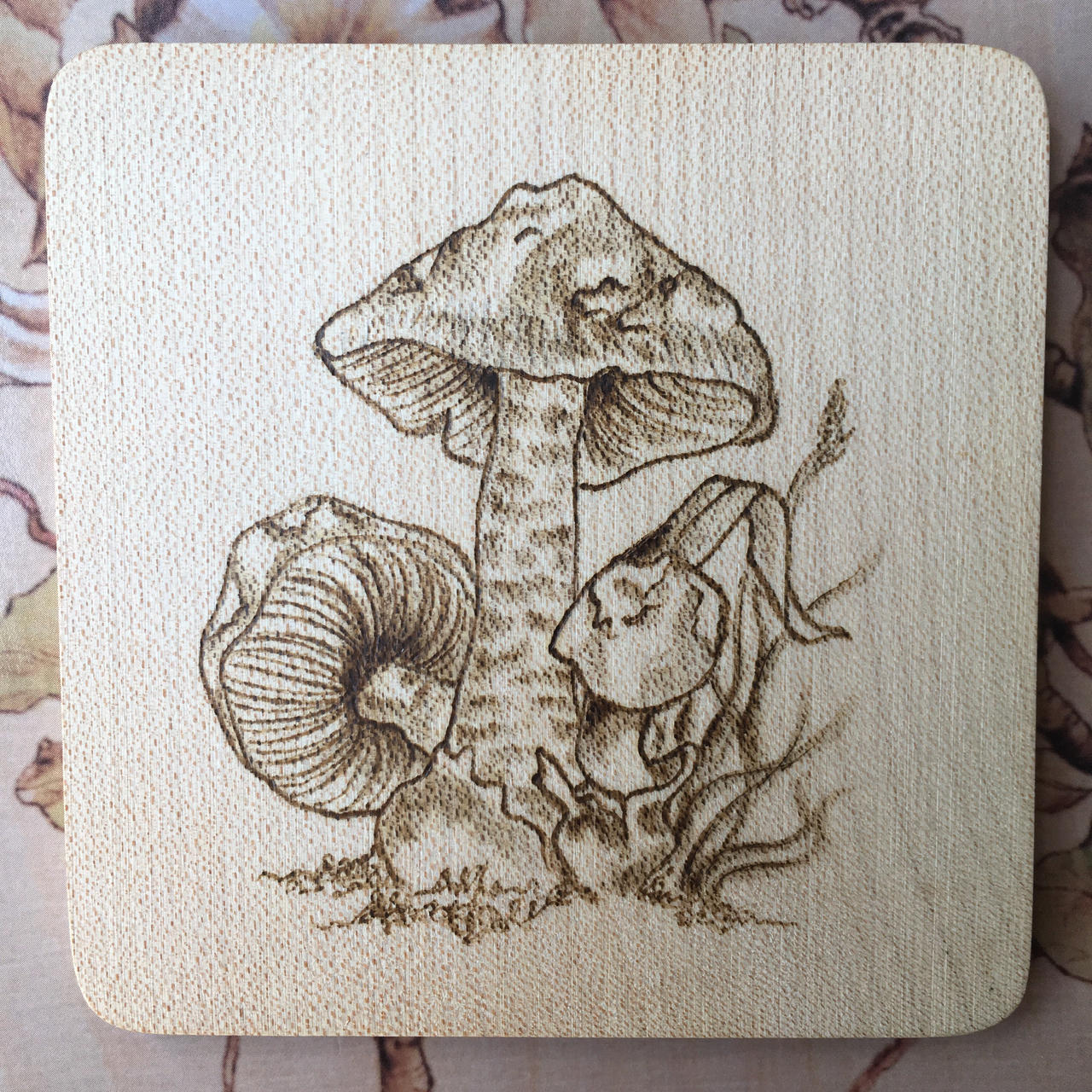 Pyrography Coaster - Mushrooms by AnniesPyroArt on DeviantArt