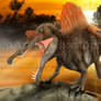 Spinosaurus pescando un Mawsonia.