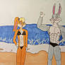 Buff Bugs Bunny and bikini lola on the beach