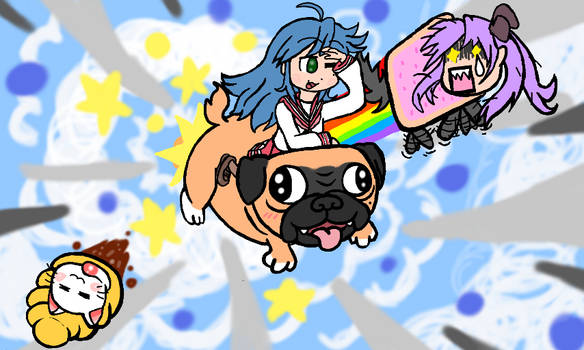 Konata on a Pug