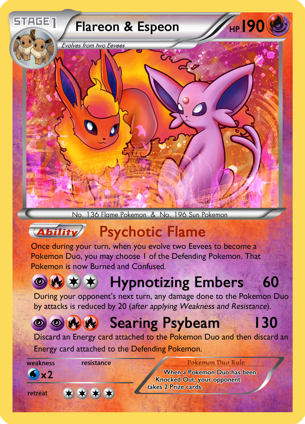 duo pokemon cards Custom Proxy Tag-Team Card Sparkachu This attack does 30 damage for each heads.) Vaporeon and Leafeon Duo Card