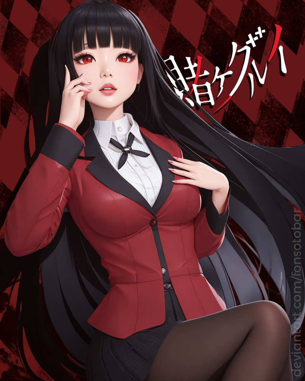 Yumeko Jabami gambling school, kakegurui, anime manga girl | Poster