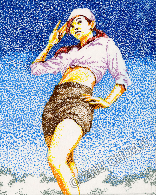 Pointillism pin-up chick