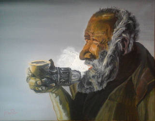 Old man smoking.