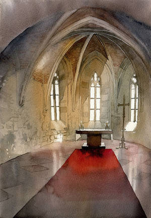 Ghotic interior in watercolor - video tutorial by GreeGW