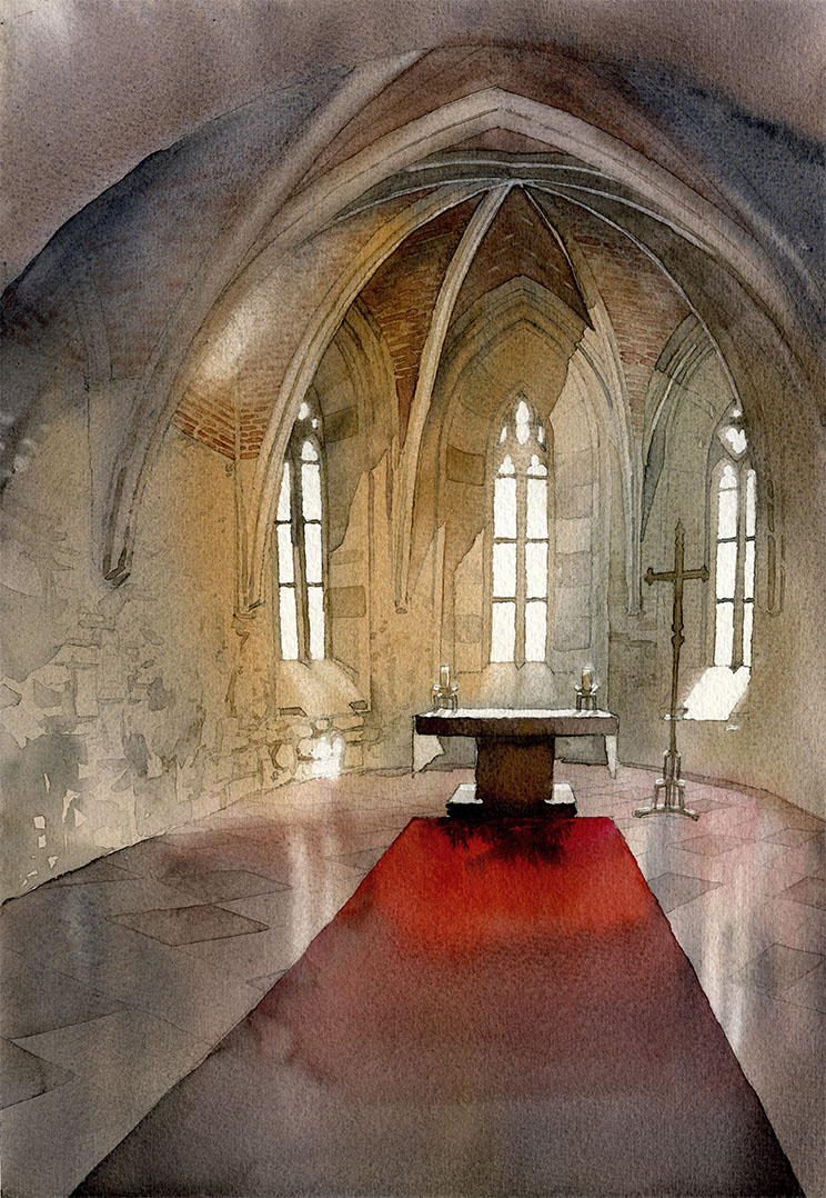 Ghotic interior in watercolor - video tutorial