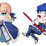 FSN/FGO: Artoria, Cu, EMIYA chibis