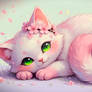 Cherry Blossom Kitten with Bright Green Eyes