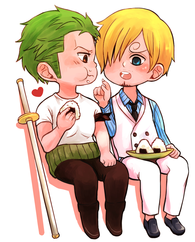 Zoro and Sanji enjoy onigiri by Yuushishio