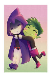 Chibi Raven and beast boy