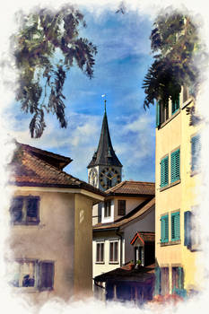 Clock Tower from Zurich Historical Sector.