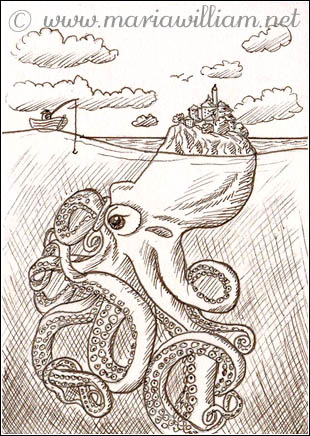 Octopus Island ACEO - #Inktober