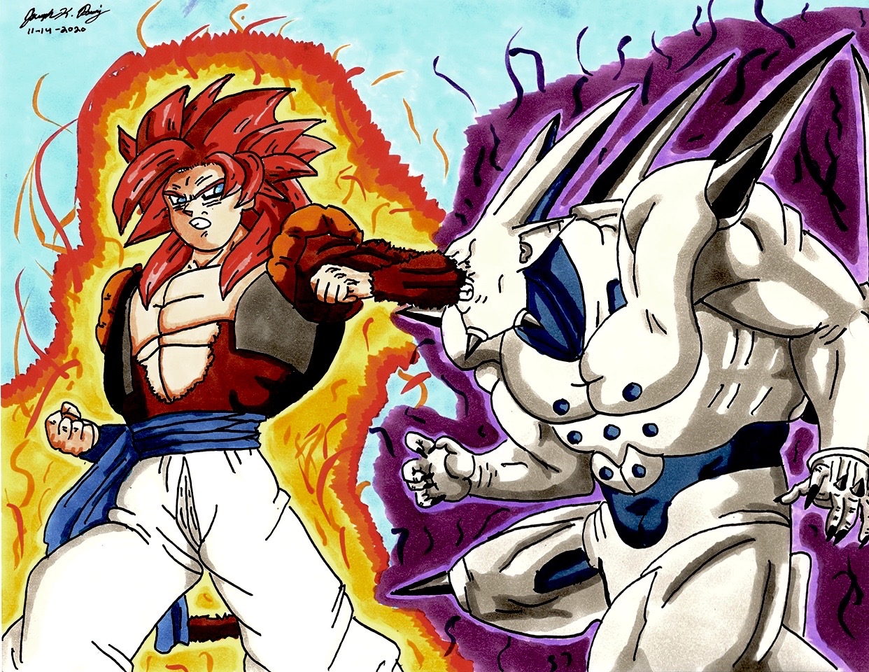 Ssj1 caulifla (T.O.P) vs ssj4 gogeta and omega shenron (gt)