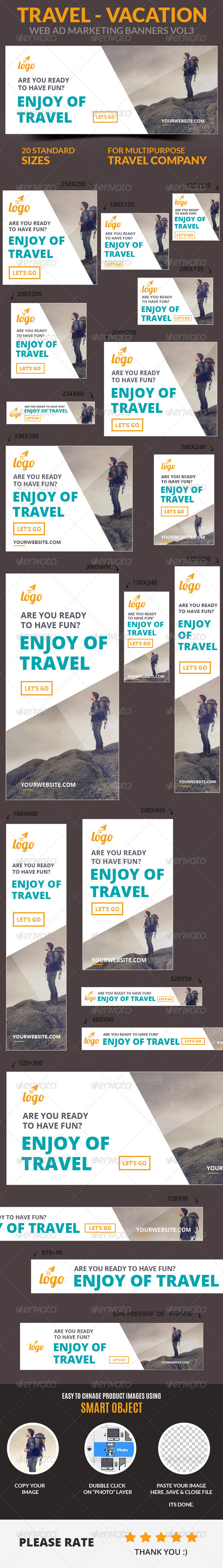 Travel - Vacation Web Ad Marketing Banners Vol3