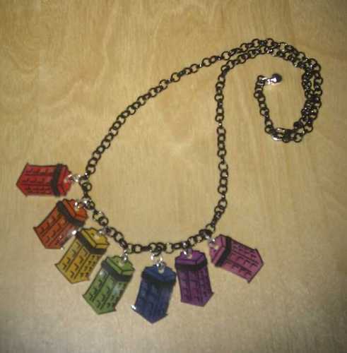 Kawaii Rainbow TARDIS necklace