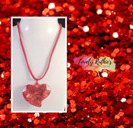 Red Leather Glitter Heart Necklace by Lovelyruthie