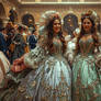 Ladies at party in courtyard