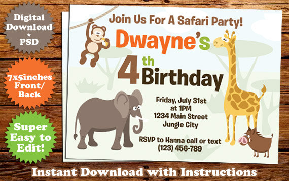 Safari Animals Birthday Invitation Template #2 by templatemansion on  DeviantArt