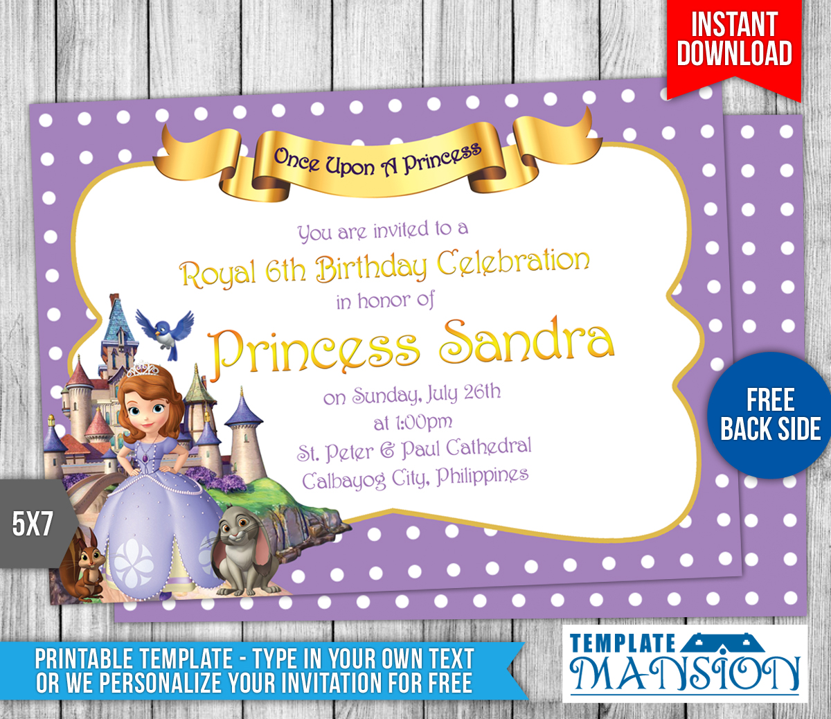 sofia the first invitation card editable Christmas Sofia the First Birthday Party