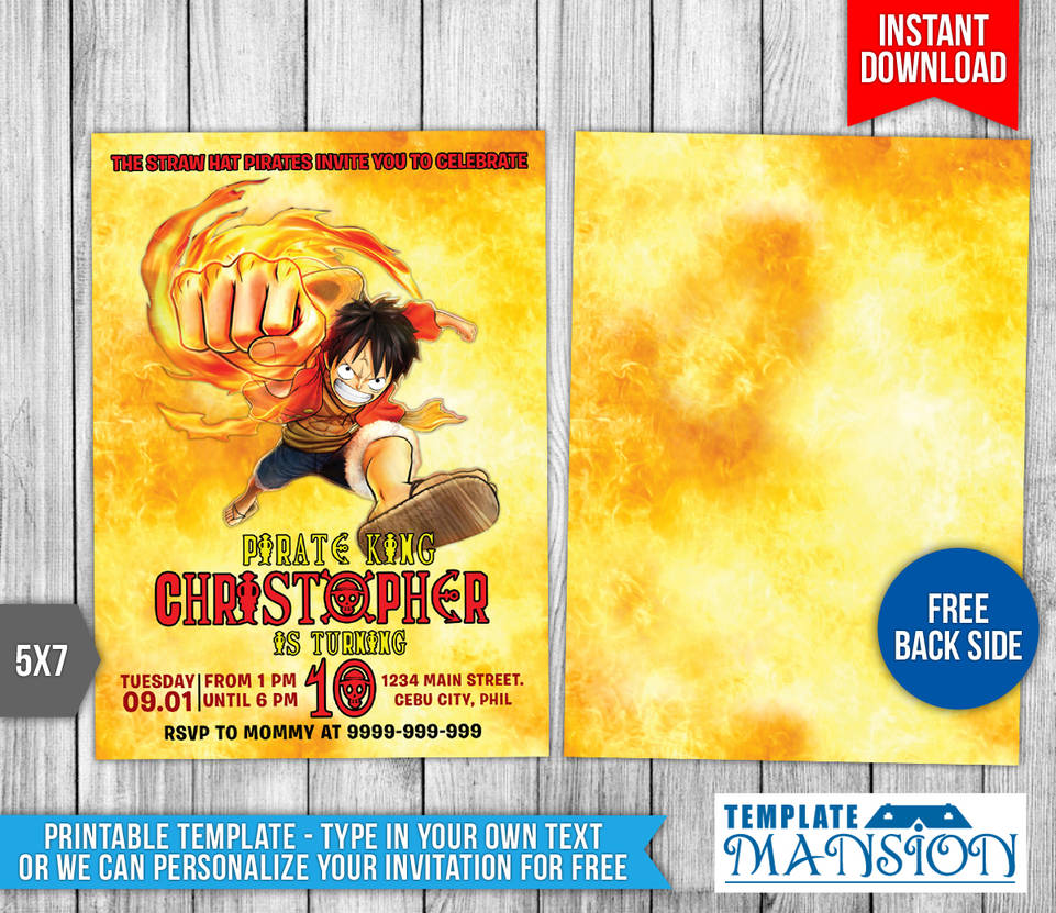 Carte Anniversaire One Piece A Imprimer Luffy One Piece Birthday Invitation by templatemansion on DeviantArt