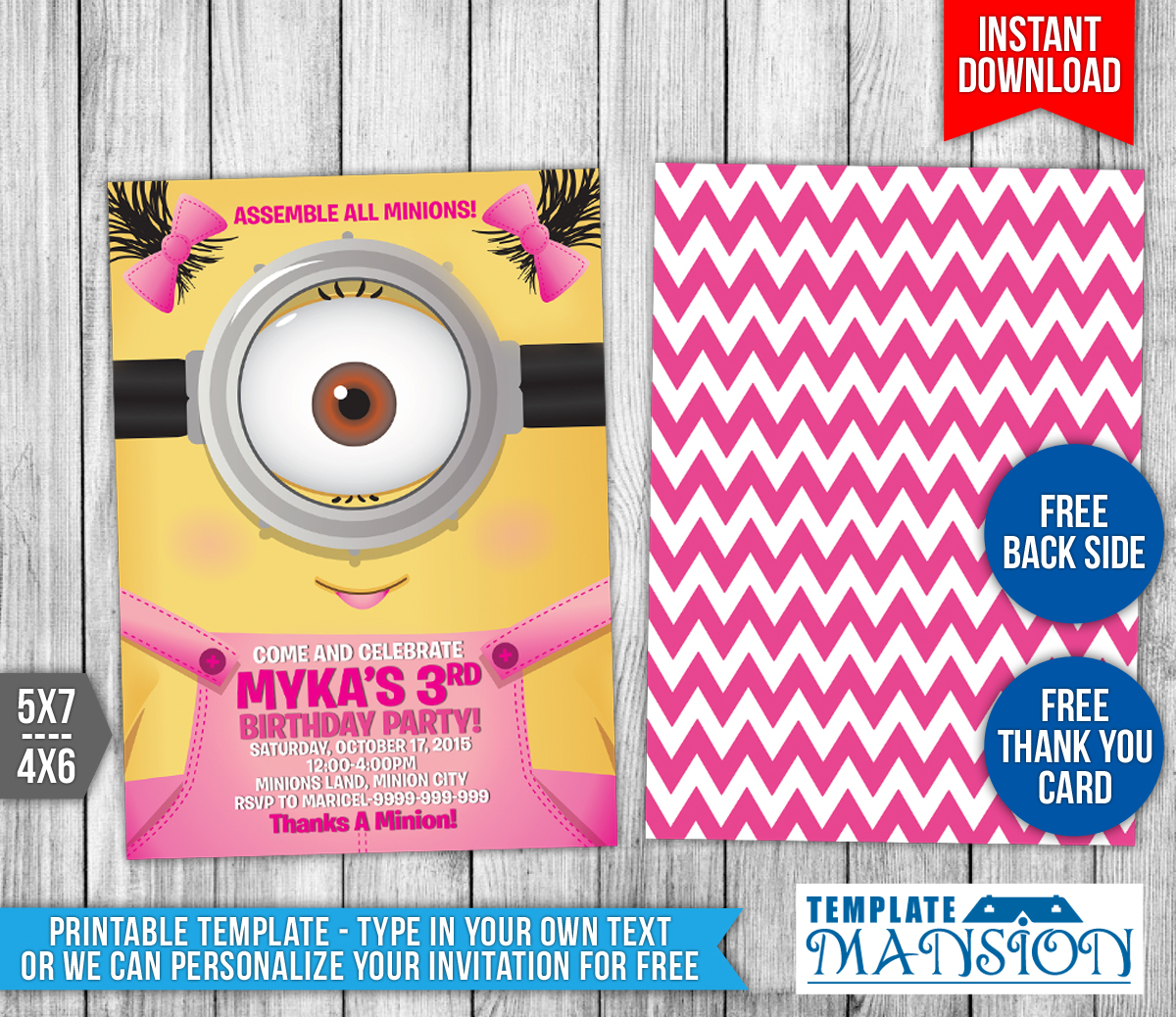Girl Minions Birthday Invitation Template #23 by templatemansion on Intended For Minion Card Template