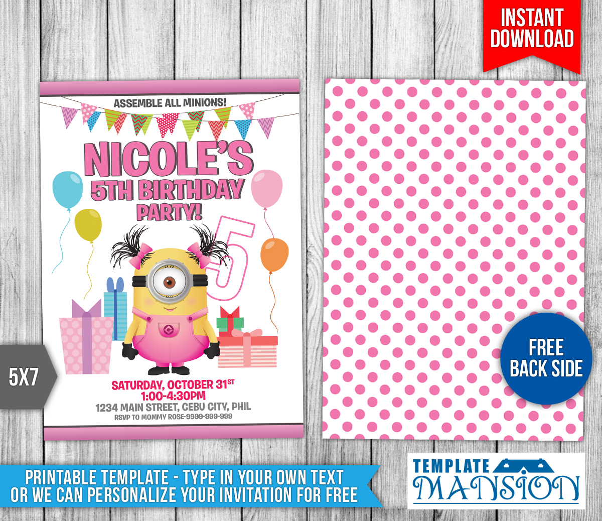 Girl Minion Birthday Invitation Template 9 By