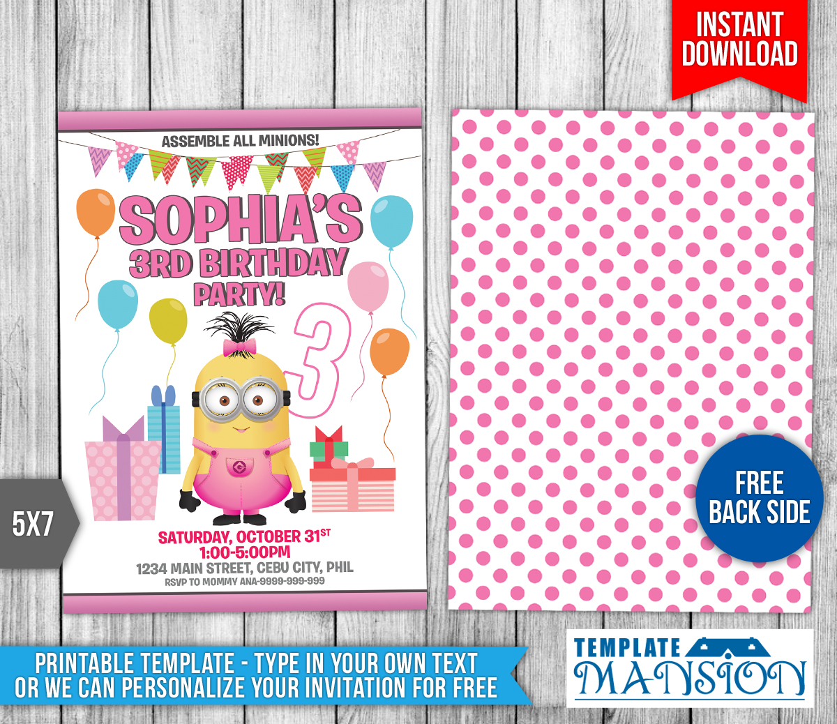 Girl Minion Birthday Invitation Template #10