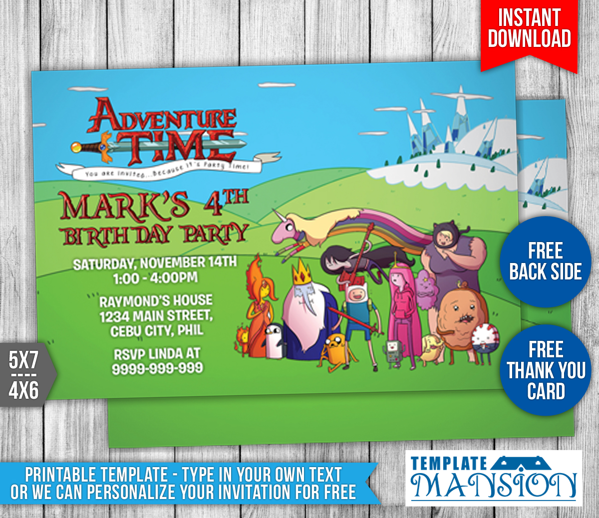 Adventure Time Birthday Invitation Template 1 by templatemansion on