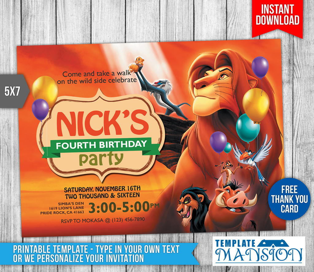 Lion King Birthday Party Invitation, Simba, Lion King Party