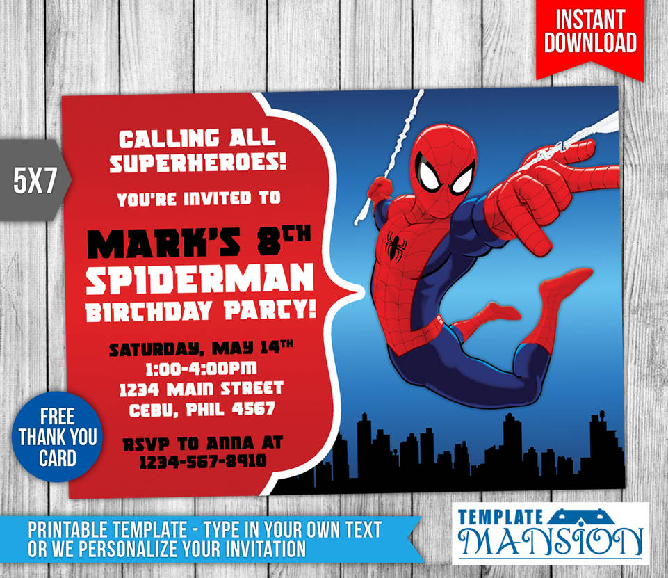 Spiderman Invitation, Birthday Invitation, PSD by templatemansion