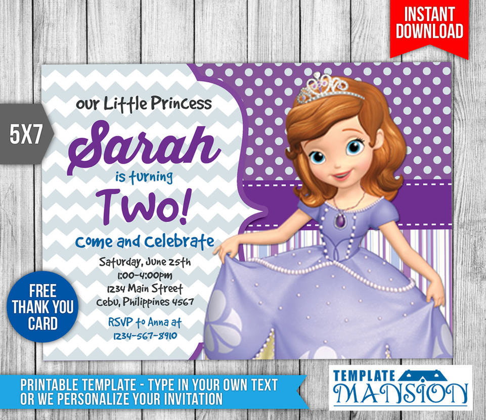 Sofia the First Invitation, Invite, Template, PSD by templatemansion on