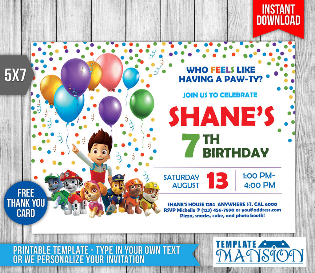 Paw Patrol Invitation Invite Printable Psd Diy By