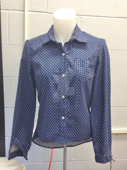 Navy blue w/ white polka dots button up