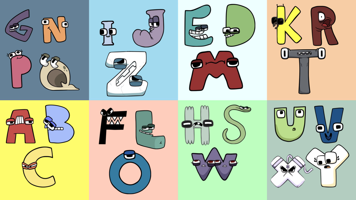 A PNG of All of the alphabet lore characters I could fit into a