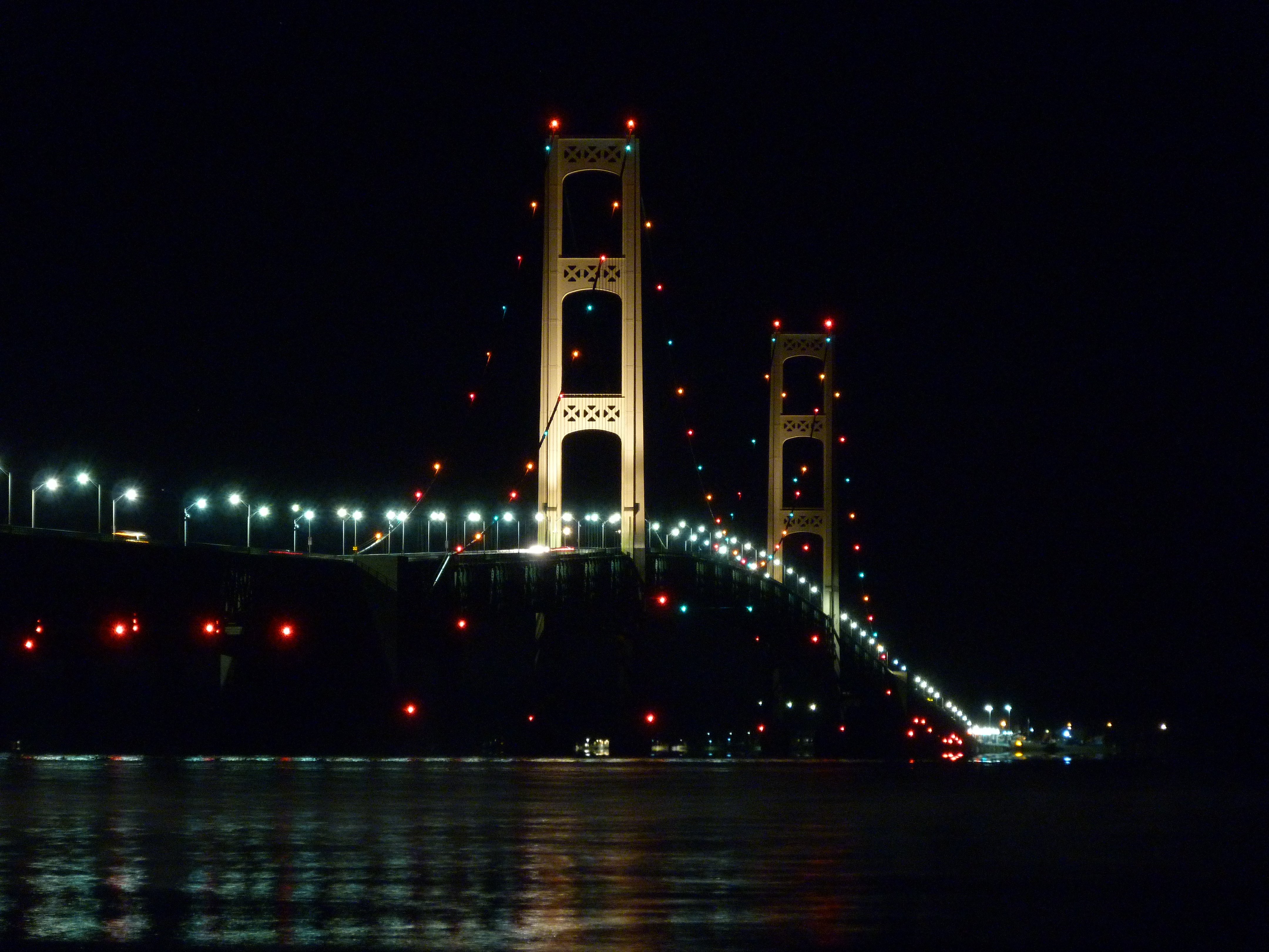 Mackinac Bridge Night View Beside Bridge