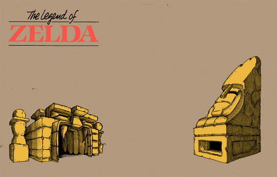 Retro Zelda statues.