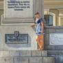 Girl near the statue