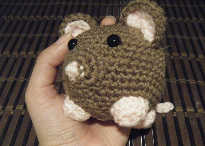 Brown and Pink Round Rat Amigurumi Doll