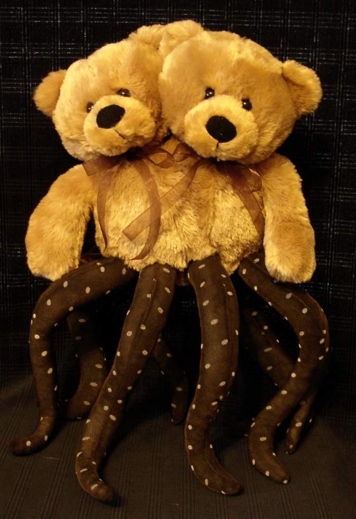 Two Headed Brown Teddy Bear Tentacle Monster