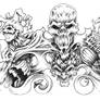 skull and demon tattoo design