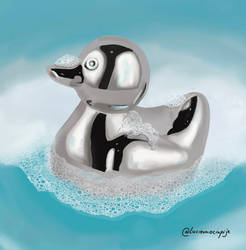 Chrome duck taking bath