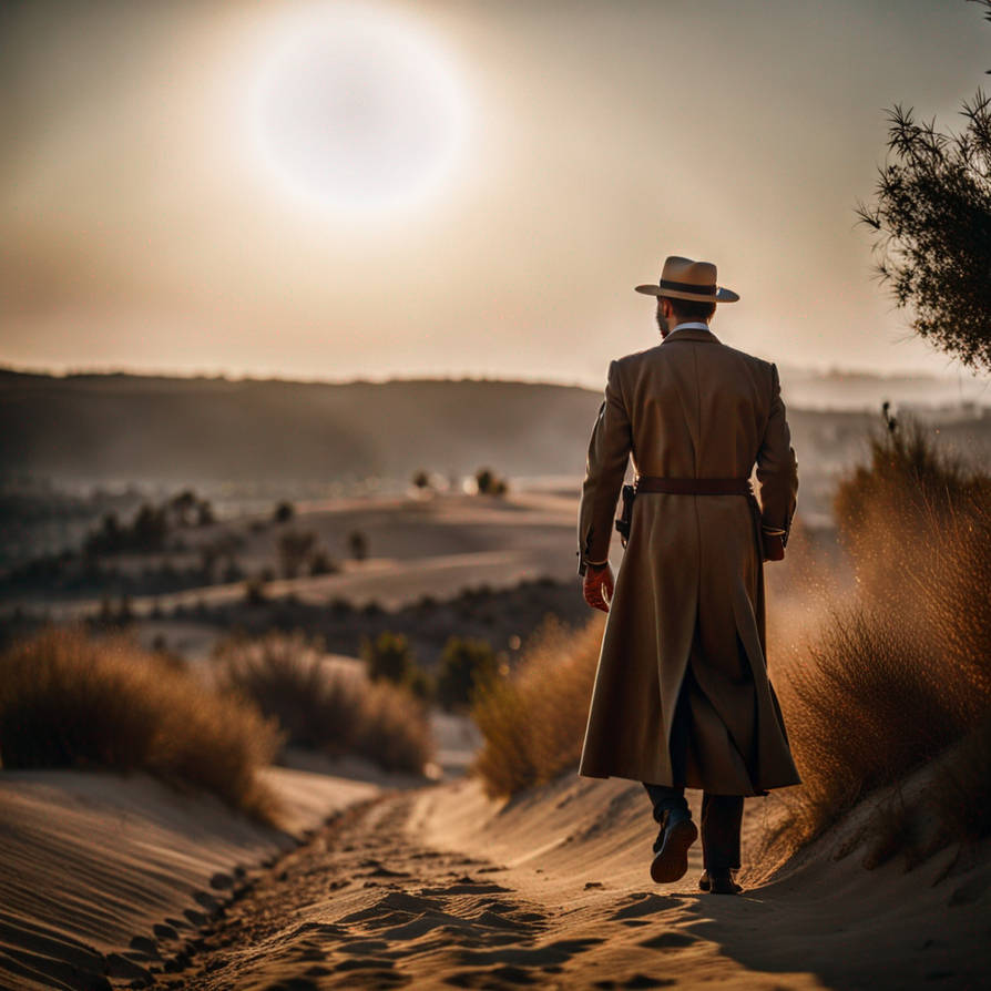 A man walk in the middle desert landscape