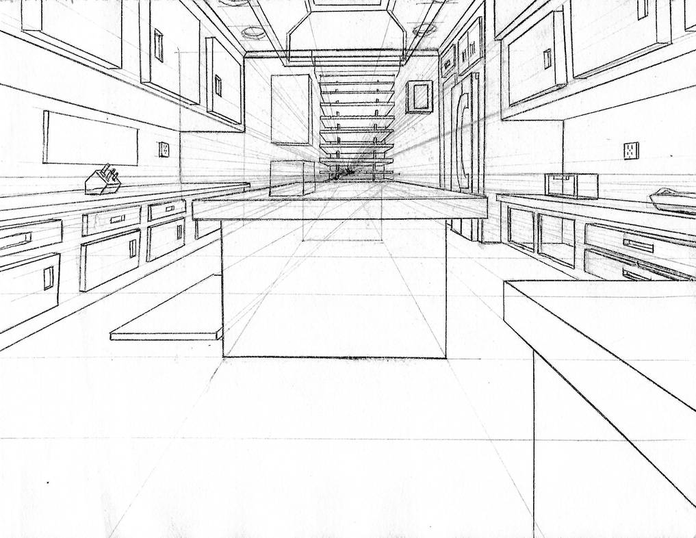 One Point Perspective Kitchen by NowThatsBrawny on DeviantArt