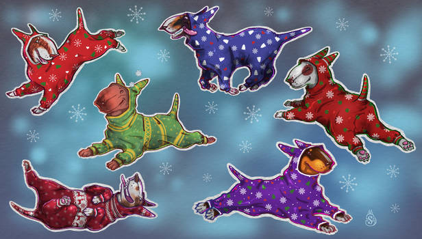 #5 Stickers. Christmas Bull Terriers