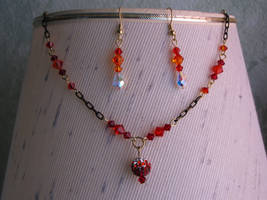 Flame Crystal Necklace and Earrings