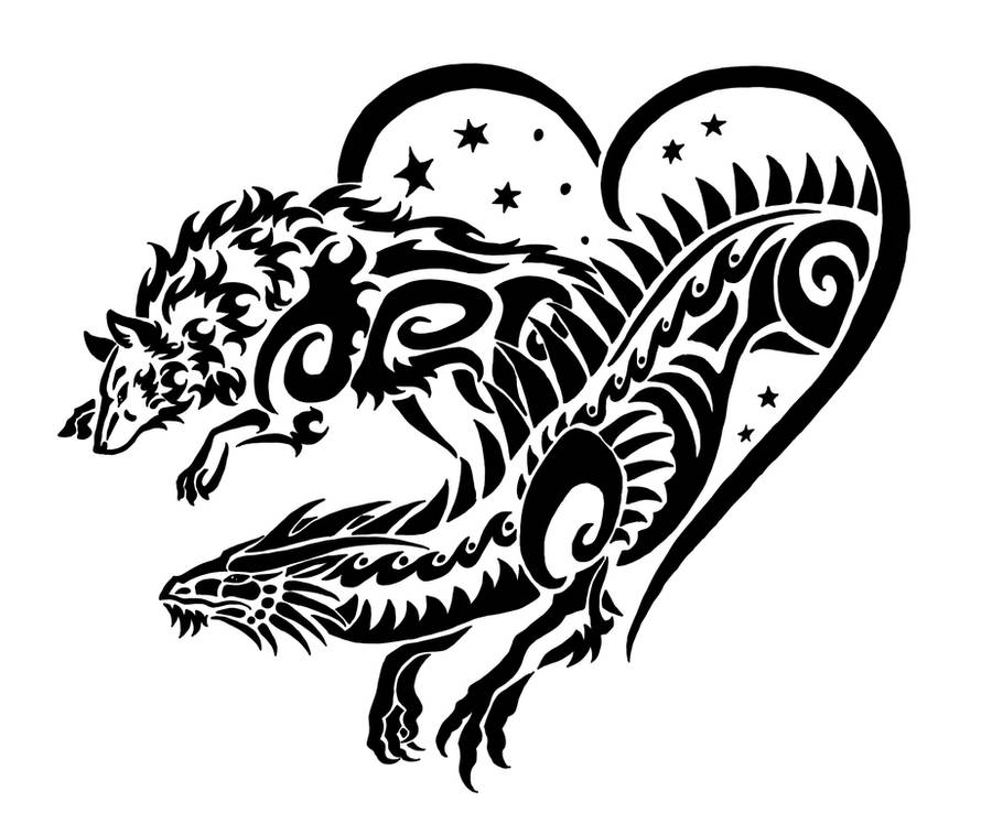 Dragon and Wolf tribal by Sunima