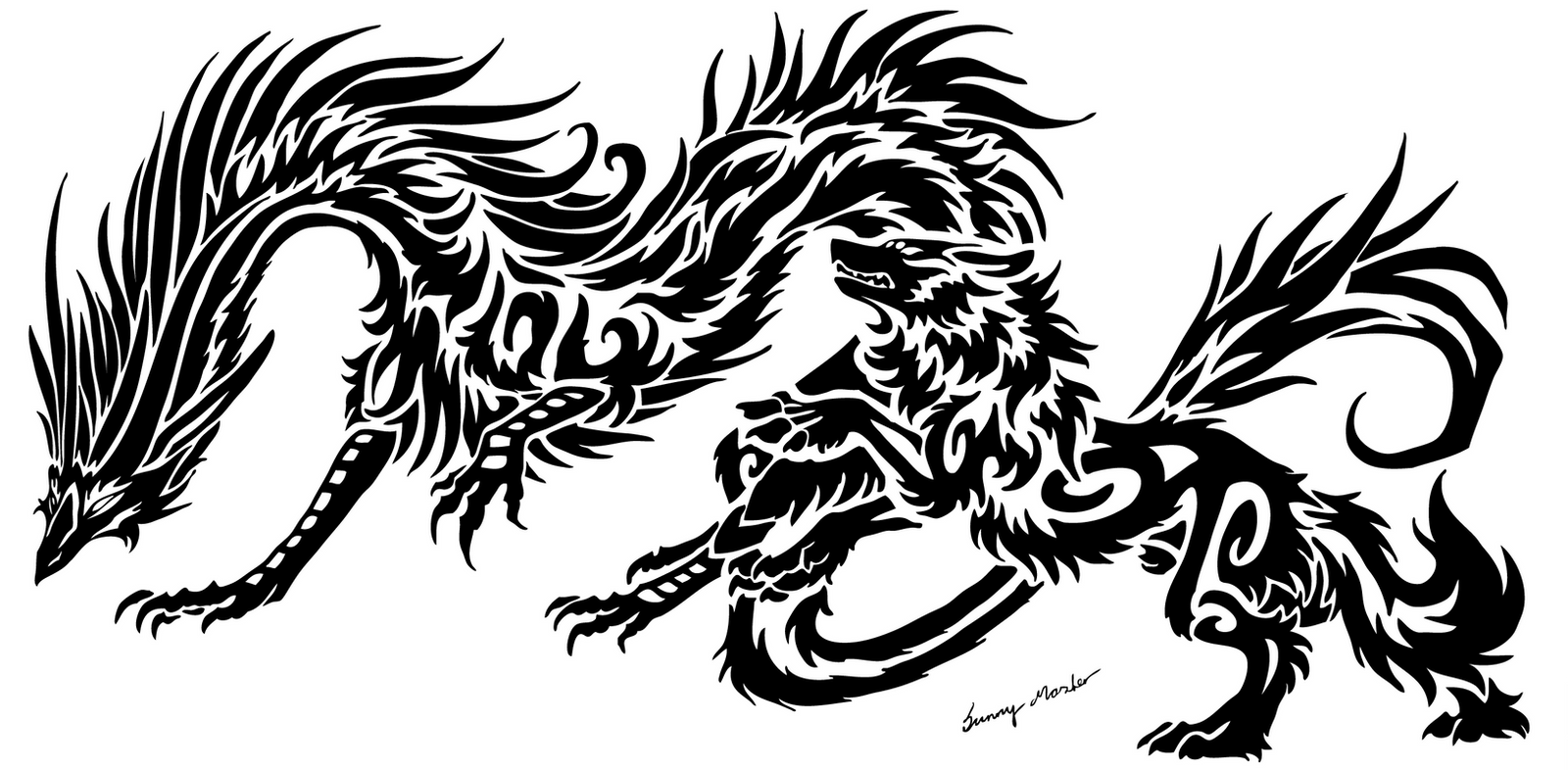 Dragon and wolf tribal 2