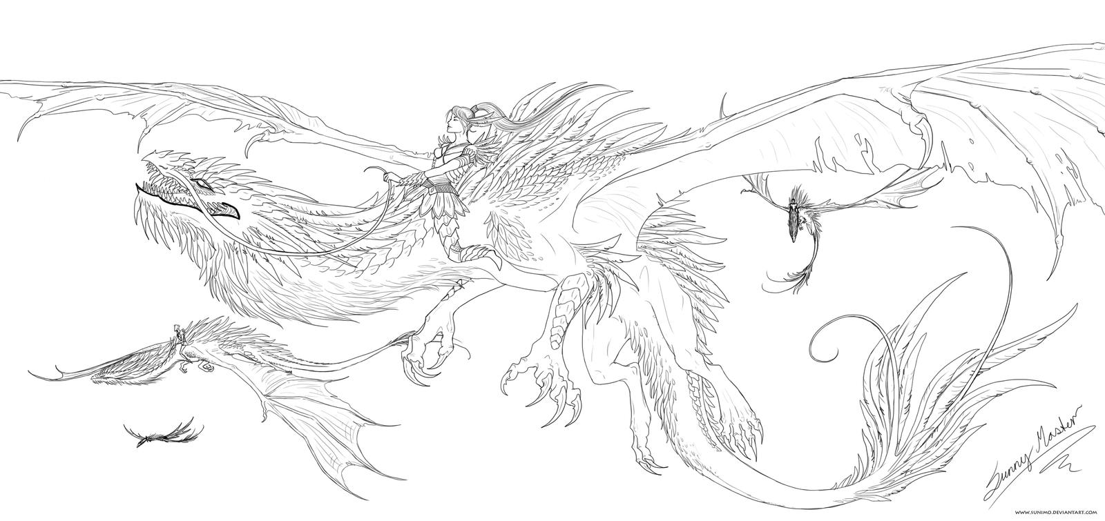 Dragonrider lineart by Sunima on DeviantArt