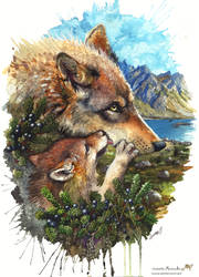 Wolf cub kiss